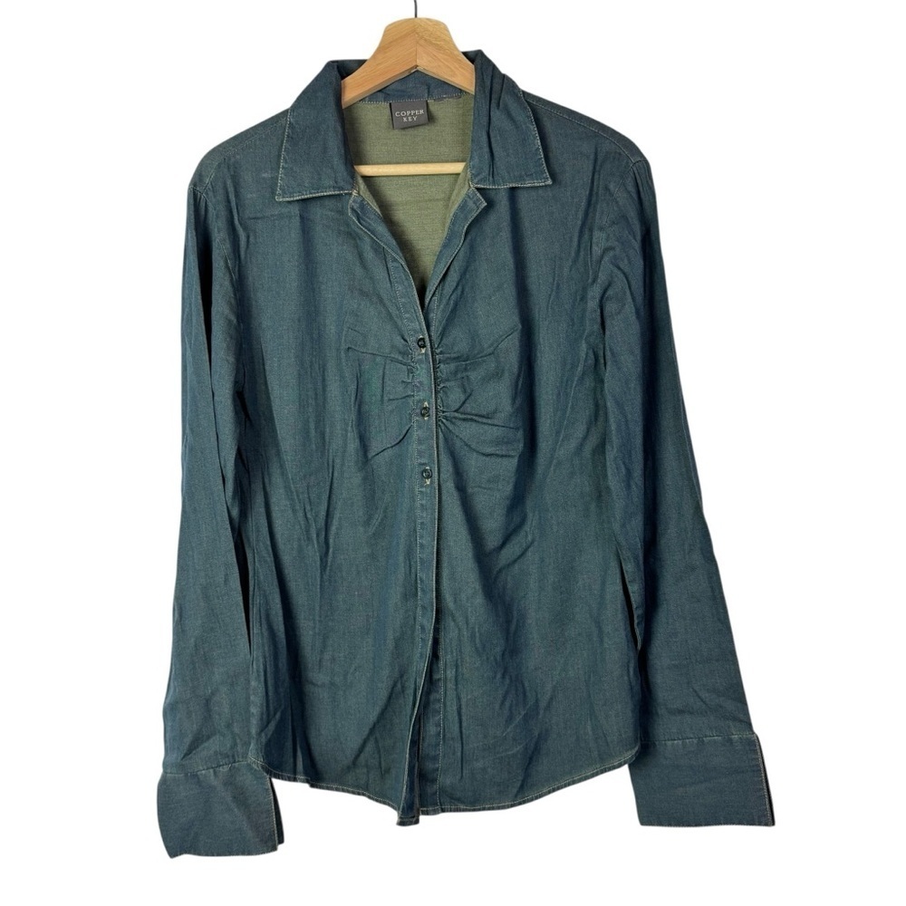 Copper Key Blue Denim Cinch Front Open Front Y2K Long Sleeves S